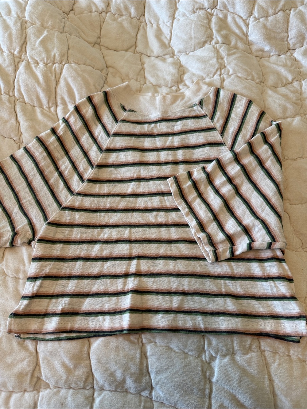 Striped Crewneck Top in Cream and Green